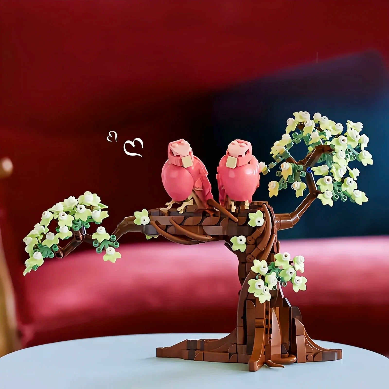 New Display 750pcs Cute Pink Bird Love Birds 21365 3D Tree Model Building Block Toy Ornaments Birthday Valentine's Day Gifts