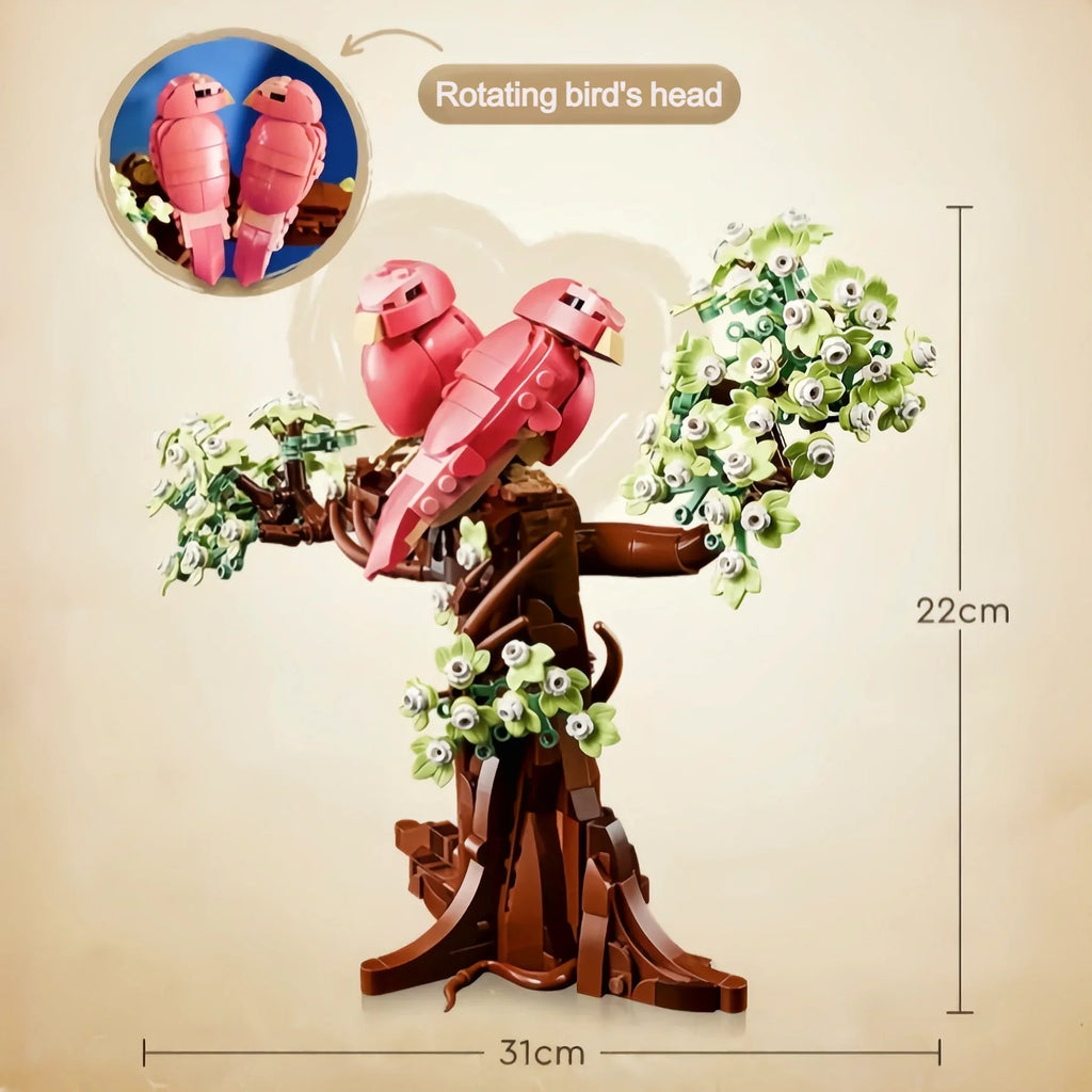 New Display 750pcs Cute Pink Bird Love Birds 21365 3D Tree Model Building Block Toy Ornaments Birthday Valentine's Day Gifts