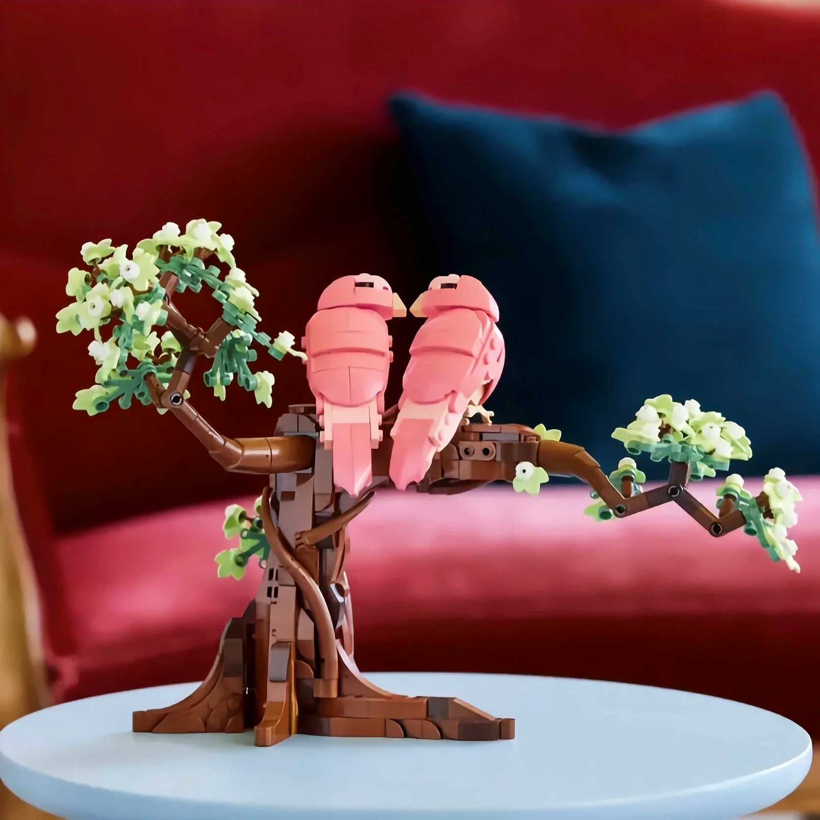New Display 750pcs Cute Pink Bird Love Birds 21365 3D Tree Model Building Block Toy Ornaments Birthday Valentine's Day Gifts