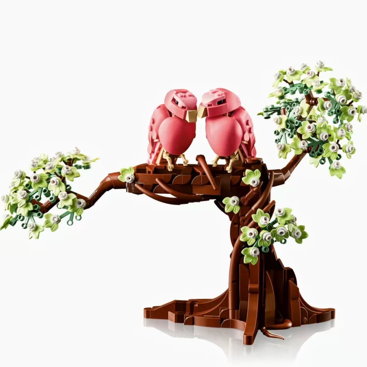 New Display 750pcs Cute Pink Bird Love Birds 21365 3D Tree Model Building Block Toy Ornaments Birthday Valentine's Day Gifts